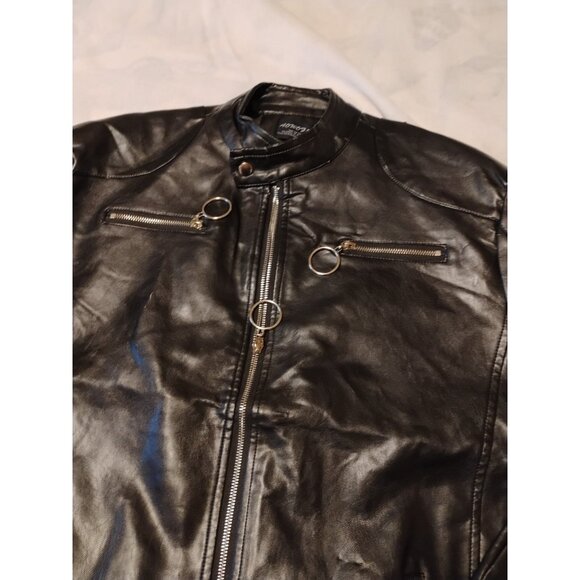 AOWOFS Jacket Slim Fit Faux Leather Motorcycle Coat Zip Biker 2XL Fits Like XL - Picture 3 of 9